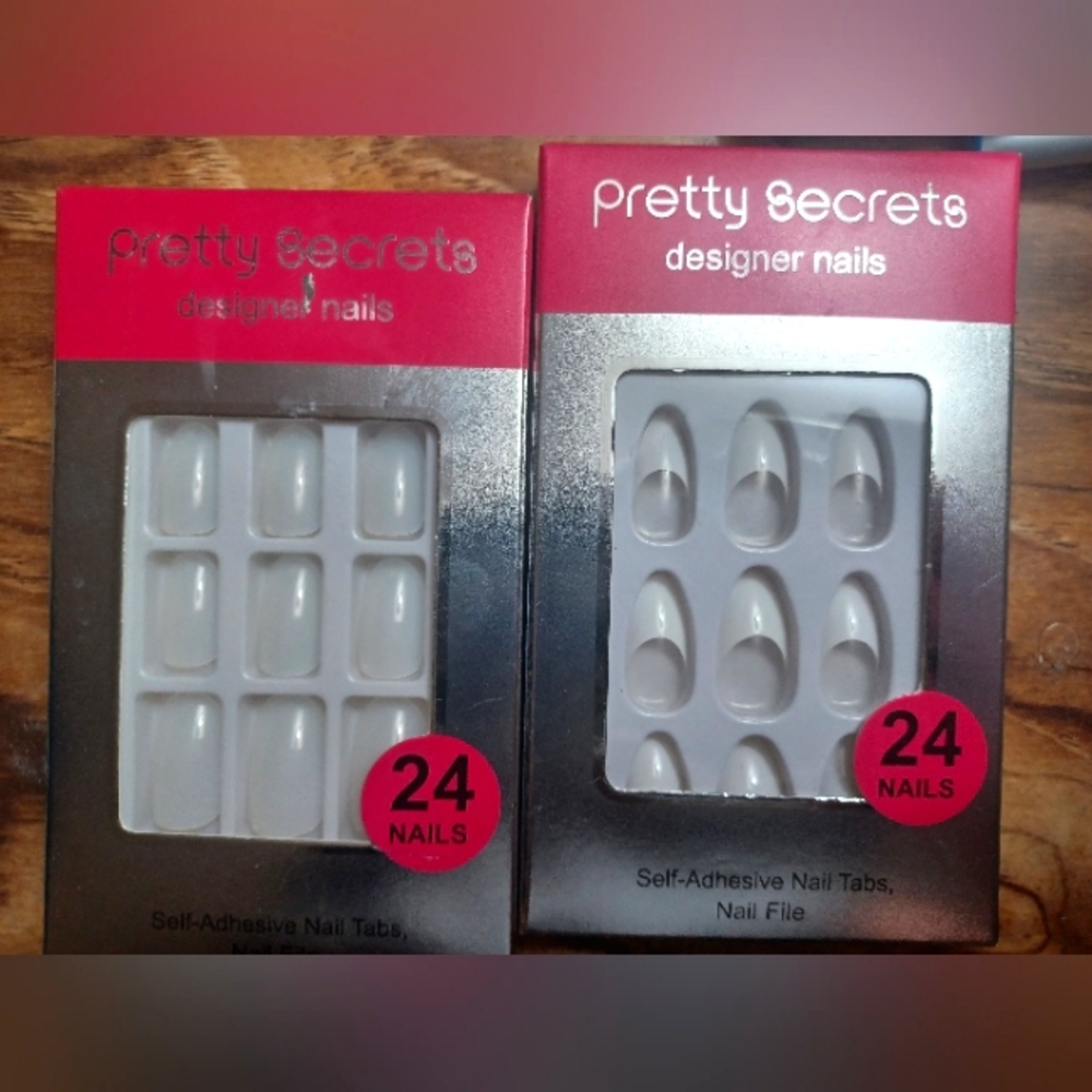 2 medium white press on nail sets